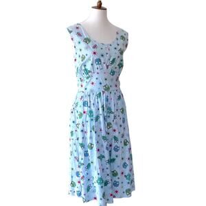 Lindy Bop UK Retro Dress 14 Plus 50s Pinup Cotton Stretch RARE Atomic Owls 40s